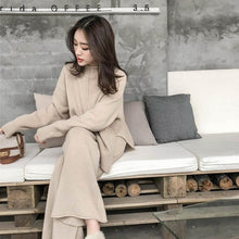 Load image into Gallery viewer, Knitting Female Sweater Pantsuit For Women Two Piece Set Knitted Pullover V-neck Long SleeveTop Wide Leg Pants Suit